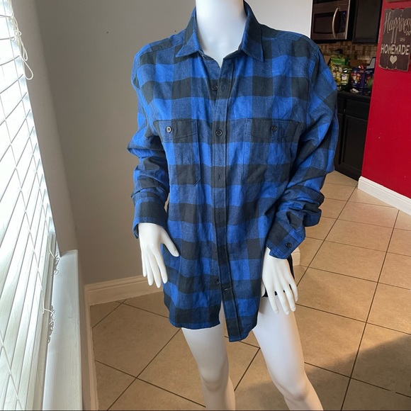 Express Men Blue checkered Plaid Buttoned Long Sleeve Shirt Top size Medium - Picture 9 of 10